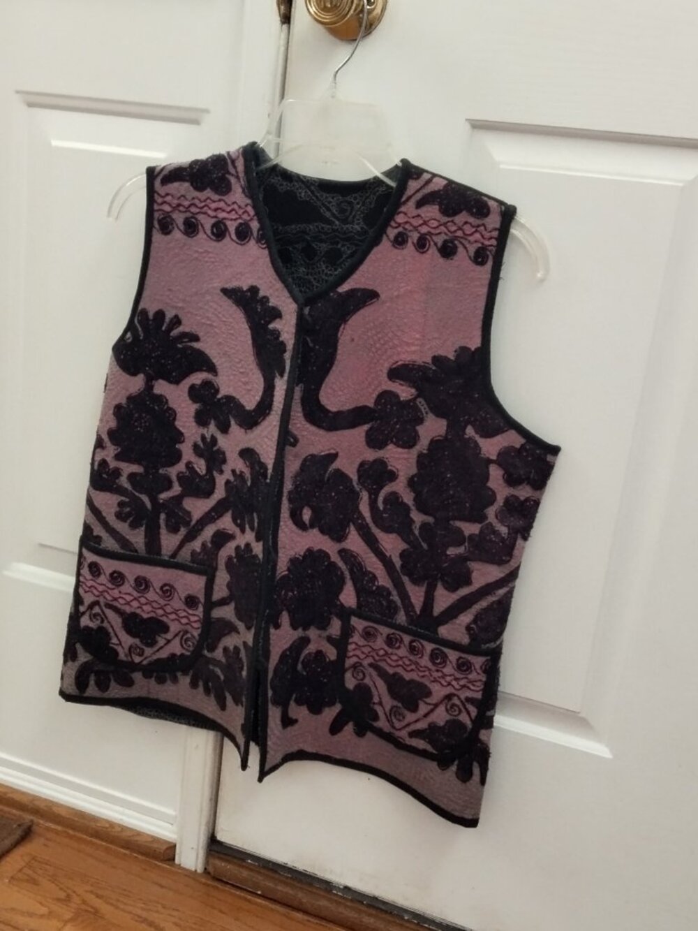 Embroidered vest from art exhibition, boho style.